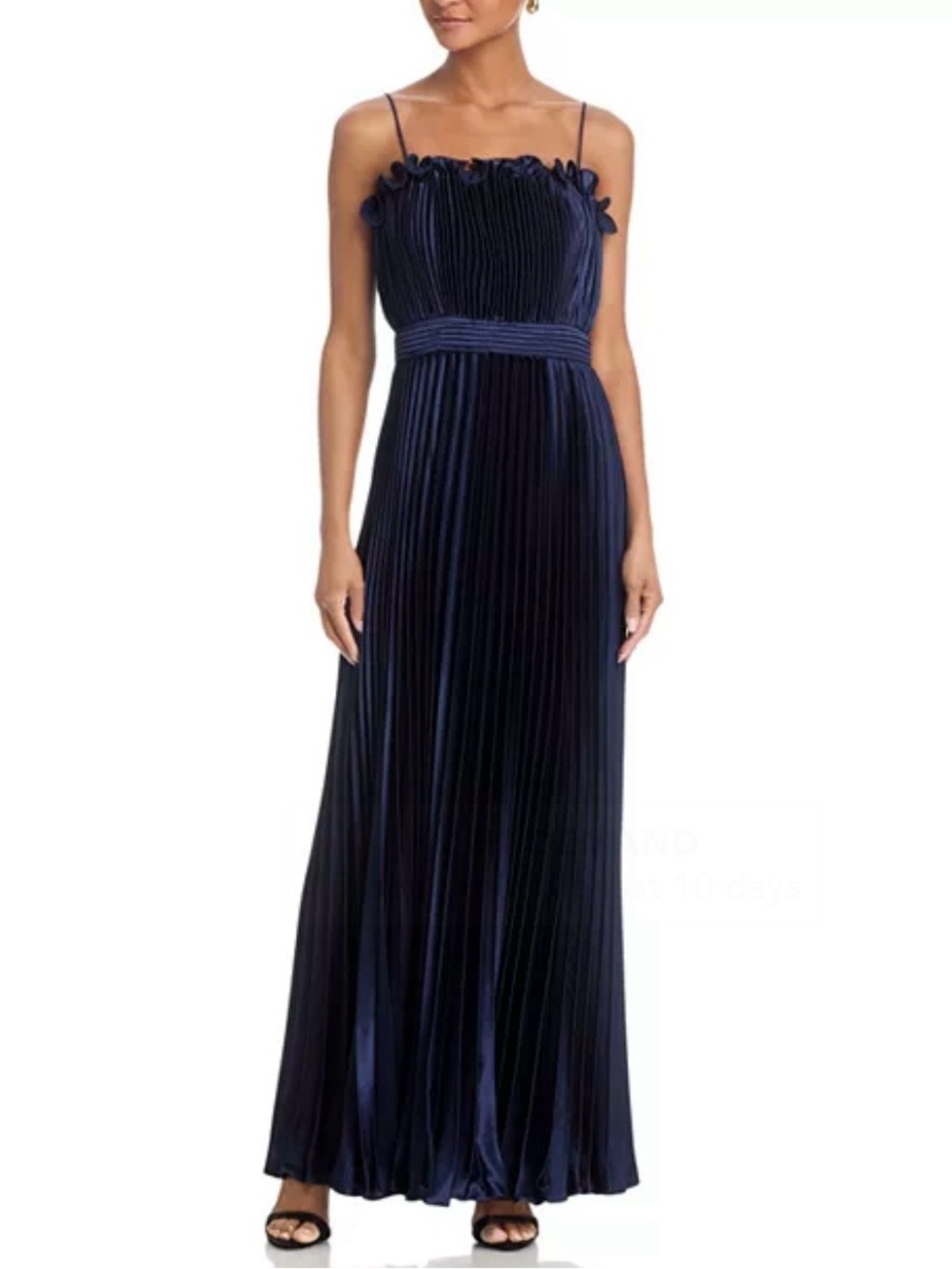 Aqua Navy Pleated Midi Dress with Spaghetti Straps